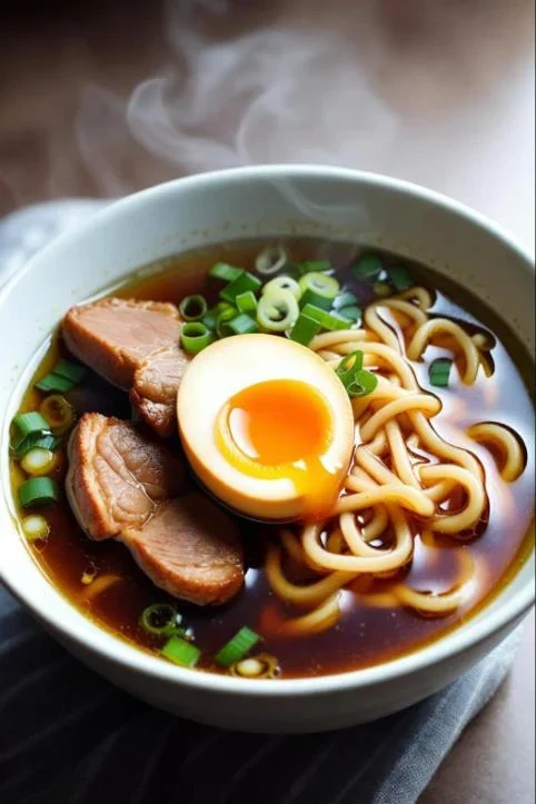 Bowl of ramen with a soft-boiled egg made by Grok Imagine free account